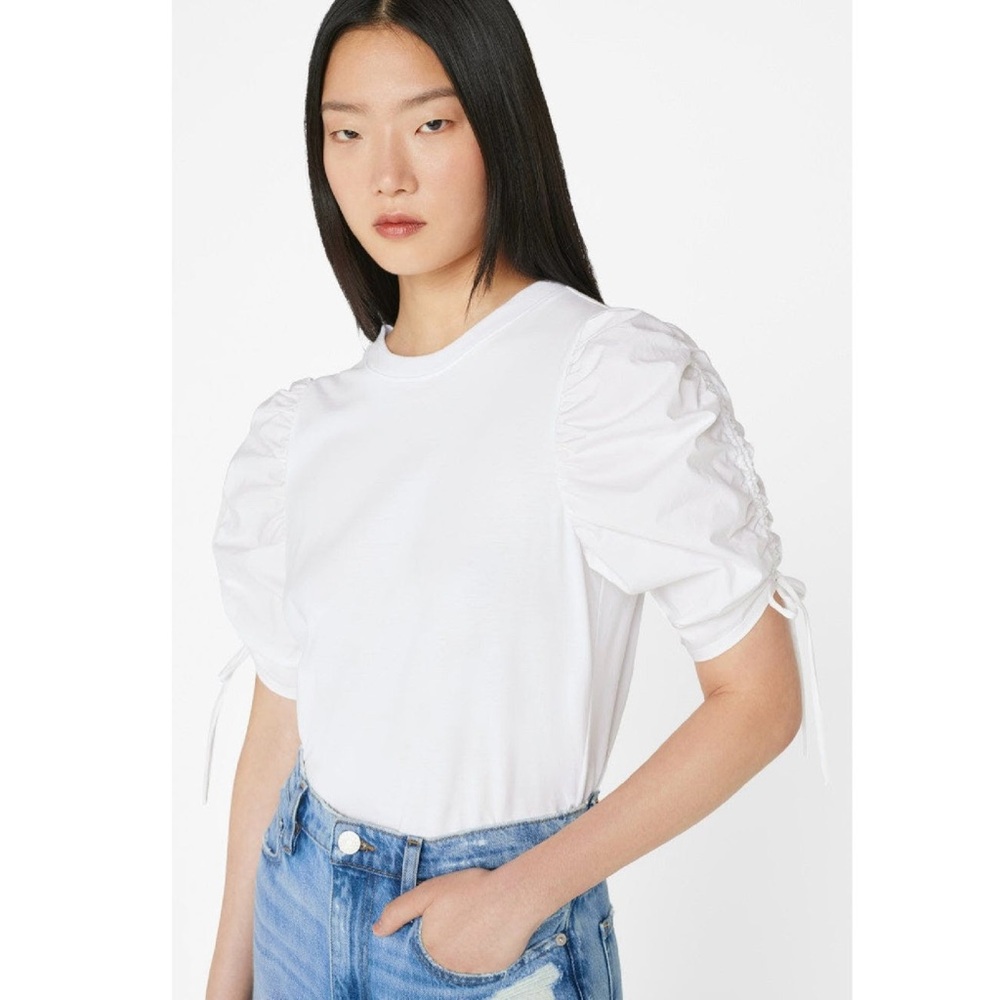 FRAME💕Ruched Tie Sleeve Tee in Blanc Size L - Picture 5 of 15